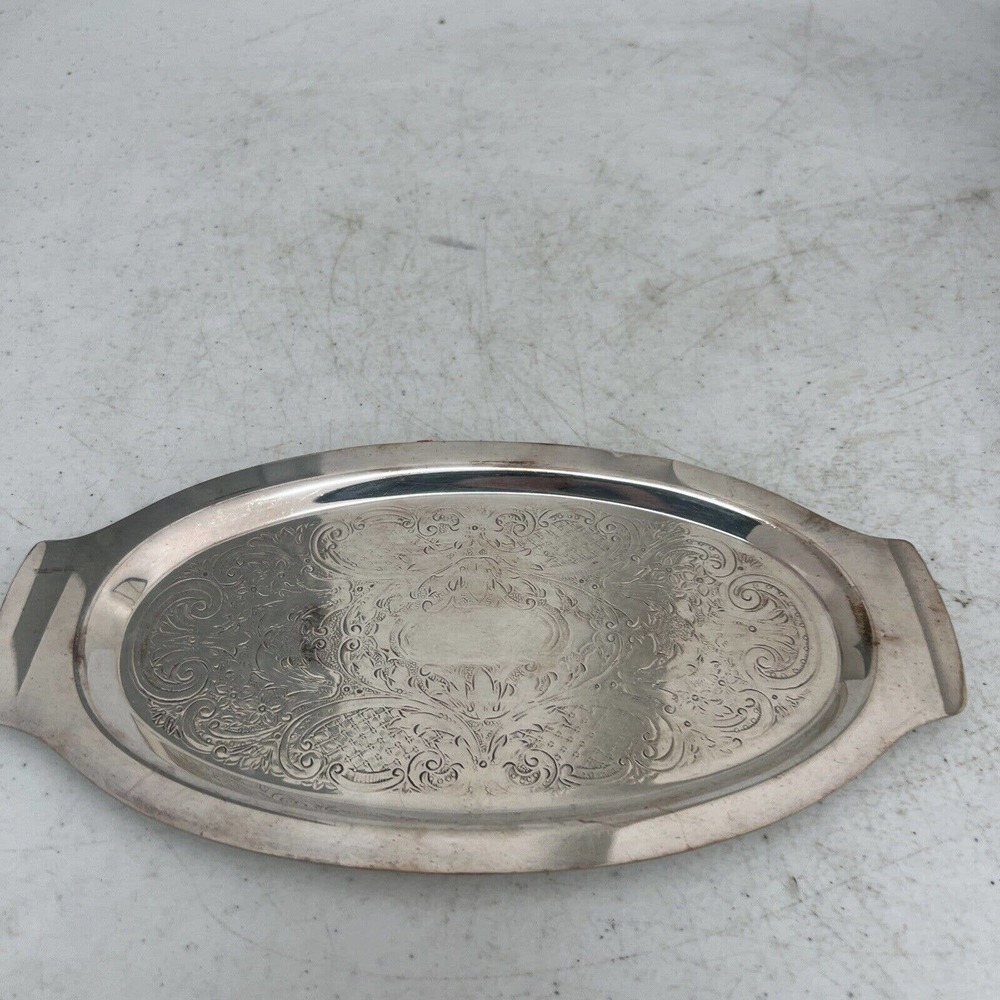 Vintage English Serving Tray Round Ornate Art Nouveau